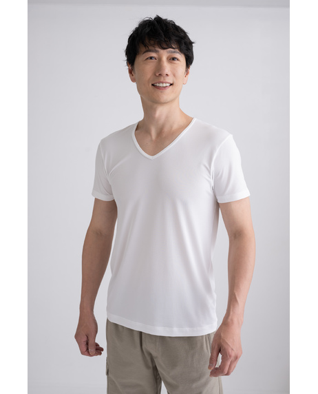 紳士用　Tシャツ　半袖　V首　接触冷感メッシュ